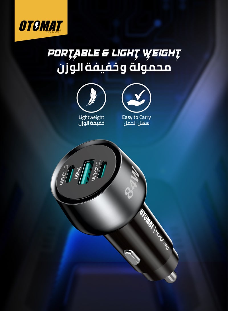 OTOMAT 84W Fast Car Charger – Dual USB-C & USB-A Ports with Quick Charge Smart Chip – High-Speed Charging for iPhone, Samsung Galaxy, Android, Tablets, Laptops, Power Banks – Compact Design - Image 5