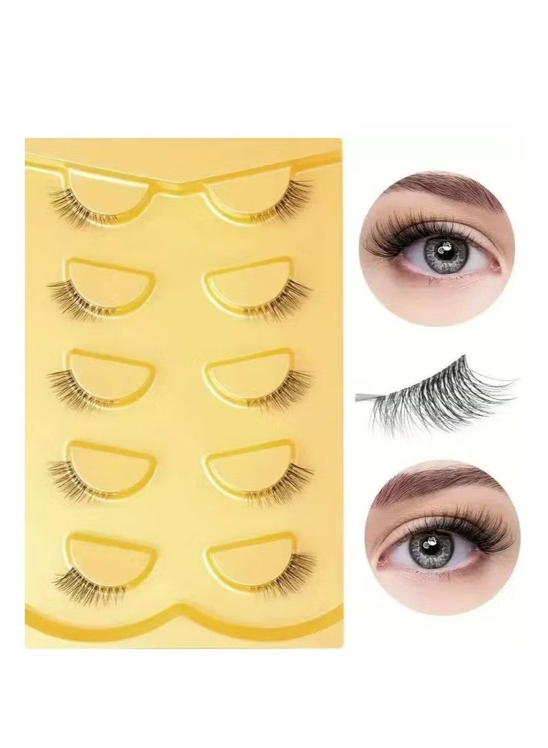 معجب مجموعة من 5 أزواج من الرموش الصناعية نصف العين، مظهر طبيعي على شكل عين القطة بطول 10 مم، زوايا خارجية طويلة، رموش صناعية من قطعة واحدة مع شريط شفاف، مقاومة للتلطخ تدوم طويلاً، مناسبة للمناسبات اليومية والحفلات. - Image 3