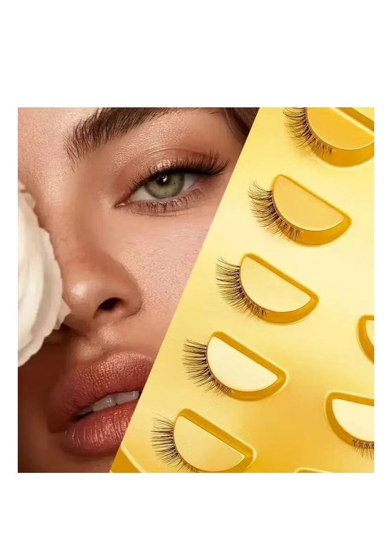 معجب مجموعة من 5 أزواج من الرموش الصناعية نصف العين، مظهر طبيعي على شكل عين القطة بطول 10 مم، زوايا خارجية طويلة، رموش صناعية من قطعة واحدة مع شريط شفاف، مقاومة للتلطخ تدوم طويلاً، مناسبة للمناسبات اليومية والحفلات. - Image 1