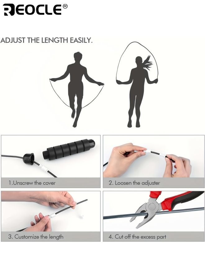 REOCLE Adjustable Length Steel Cable Skipping Rope Comfort Foam Handles 360° Smooth Rotation High Density PVC Coating Jump Ropes Perfect for Fitness Workout - Image 4