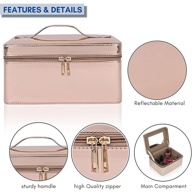 fadak Vanity Organiser for Women Makeup Box for All Cosmetic and Jewellery Item Pu Pattern Rose Gold - Image 4