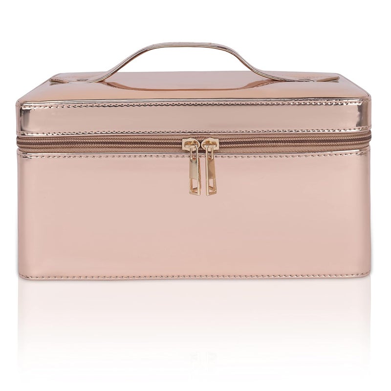 fadak Vanity Organiser for Women Makeup Box for All Cosmetic and Jewellery Item Pu Pattern Rose Gold - Image 1