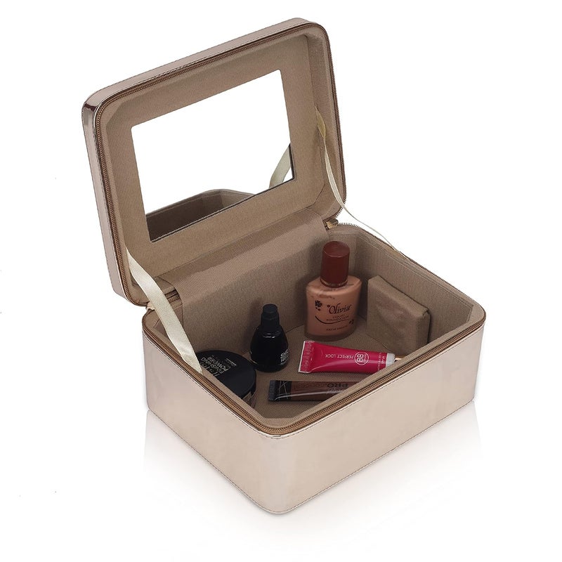 fadak Vanity Organiser for Women Makeup Box for All Cosmetic and Jewellery Item Pu Pattern Rose Gold - Image 5