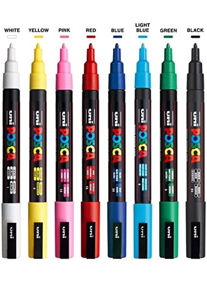 POSCA Full Set Of 8 Acrylic Paint Pens With Reversible Fine Point Pen Tips Pens Are Acrylic Paint Markers For Rock Painting Fabric Glass Paint Metal Paint And Graffiti - Image 2