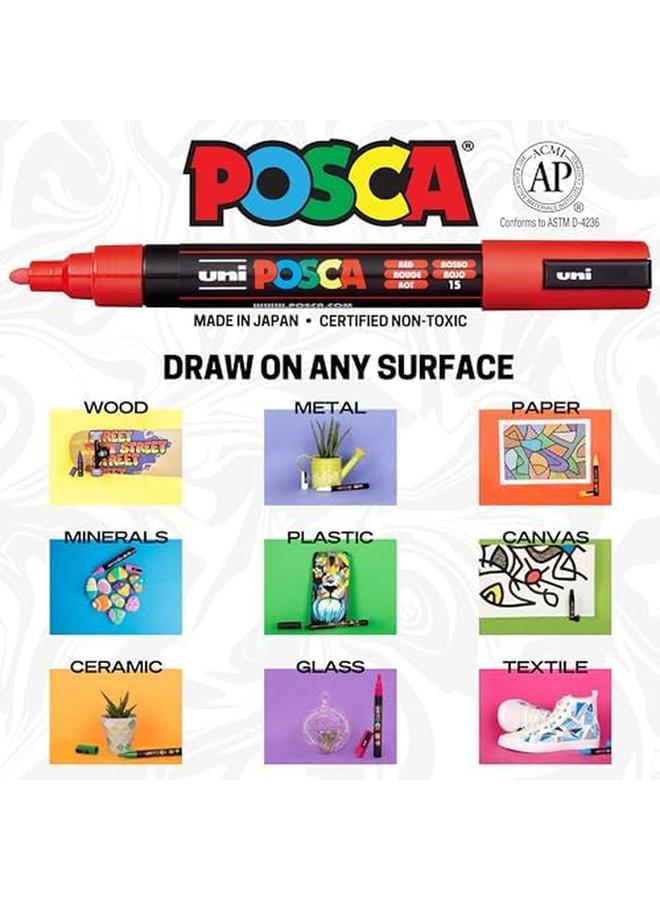 POSCA Full Set Of 8 Acrylic Paint Pens With Reversible Fine Point Pen Tips Pens Are Acrylic Paint Markers For Rock Painting Fabric Glass Paint Metal Paint And Graffiti - Image 3