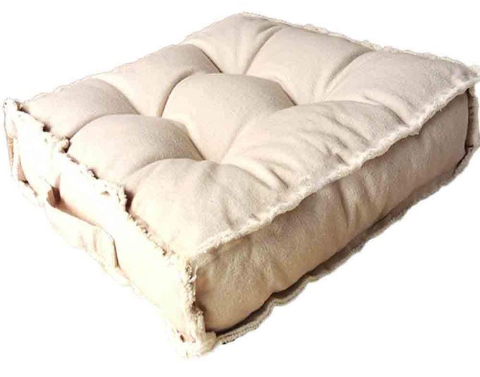 SQUARE THICK FLOOR SEATING CUSHIONSSOLID THICK TUFTED CUSHION MEDITATION PILLOW FOR SITTING ON FLOORTATAMI PAD FOR GUESTS OR KIDS READING NOOKYOGA LIVING ROOM SOFA BALCONY OUTDOOR BEIGE