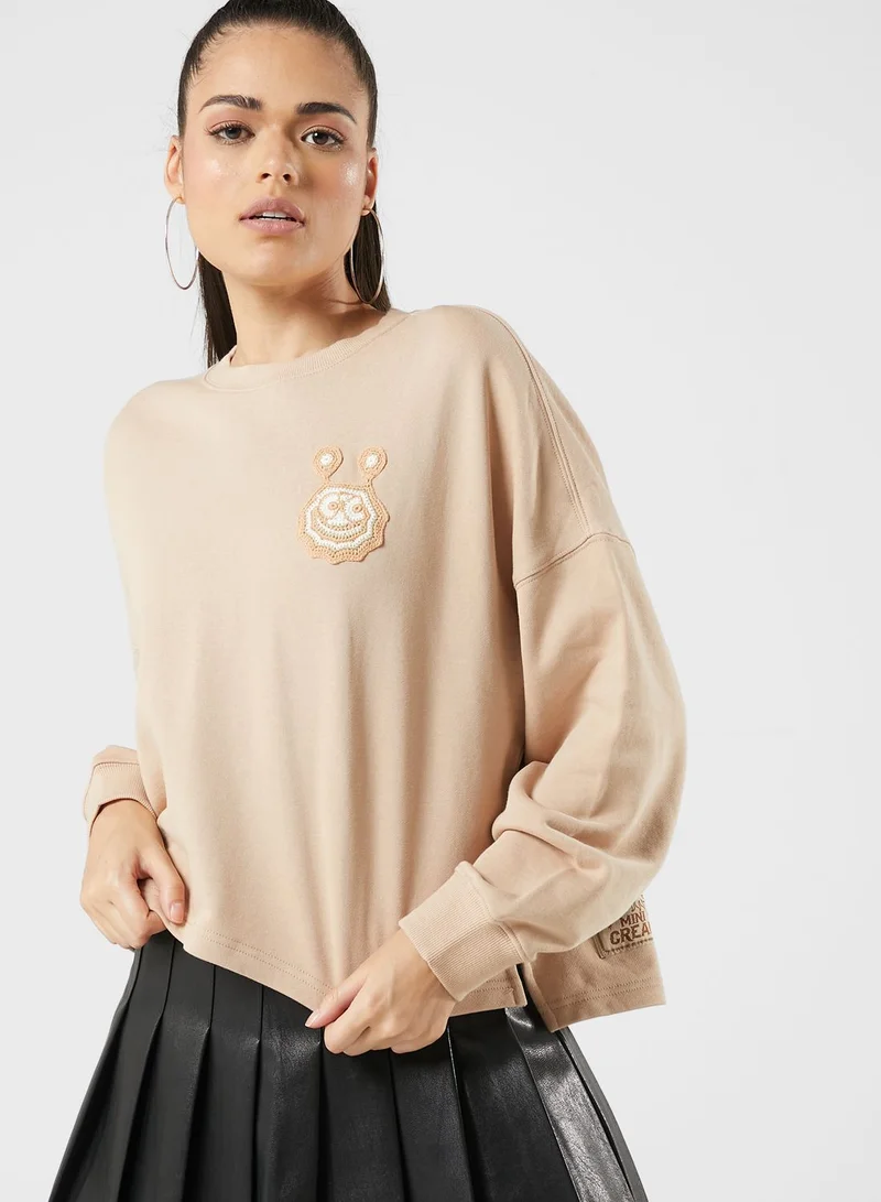Mini Cream Crochet Badge Sweatshirt