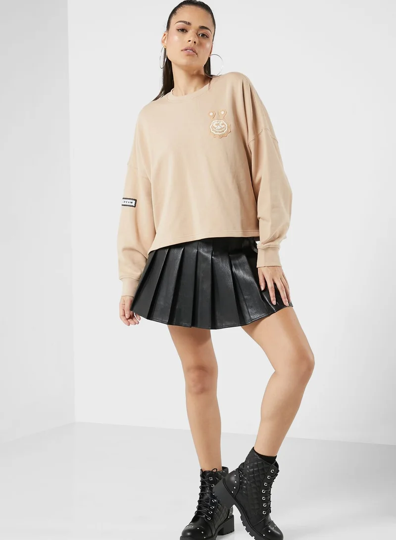 Mini Cream Crochet Badge Sweatshirt