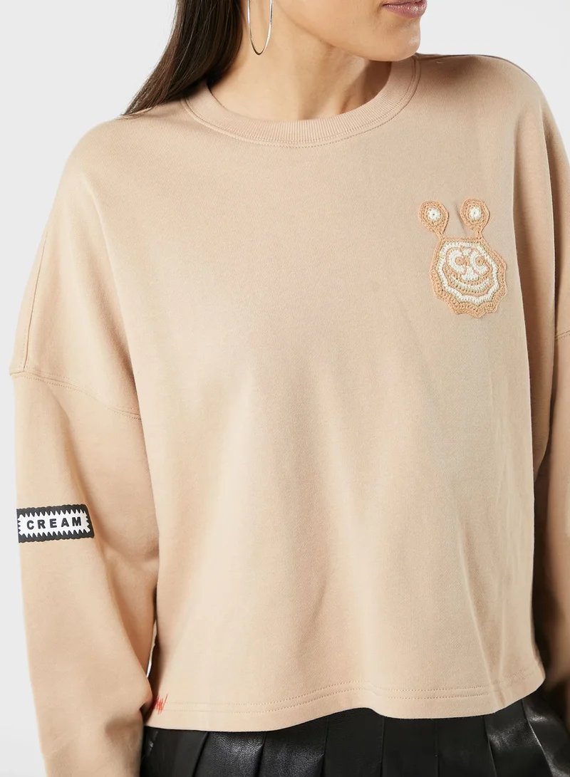 Mini Cream Crochet Badge Sweatshirt