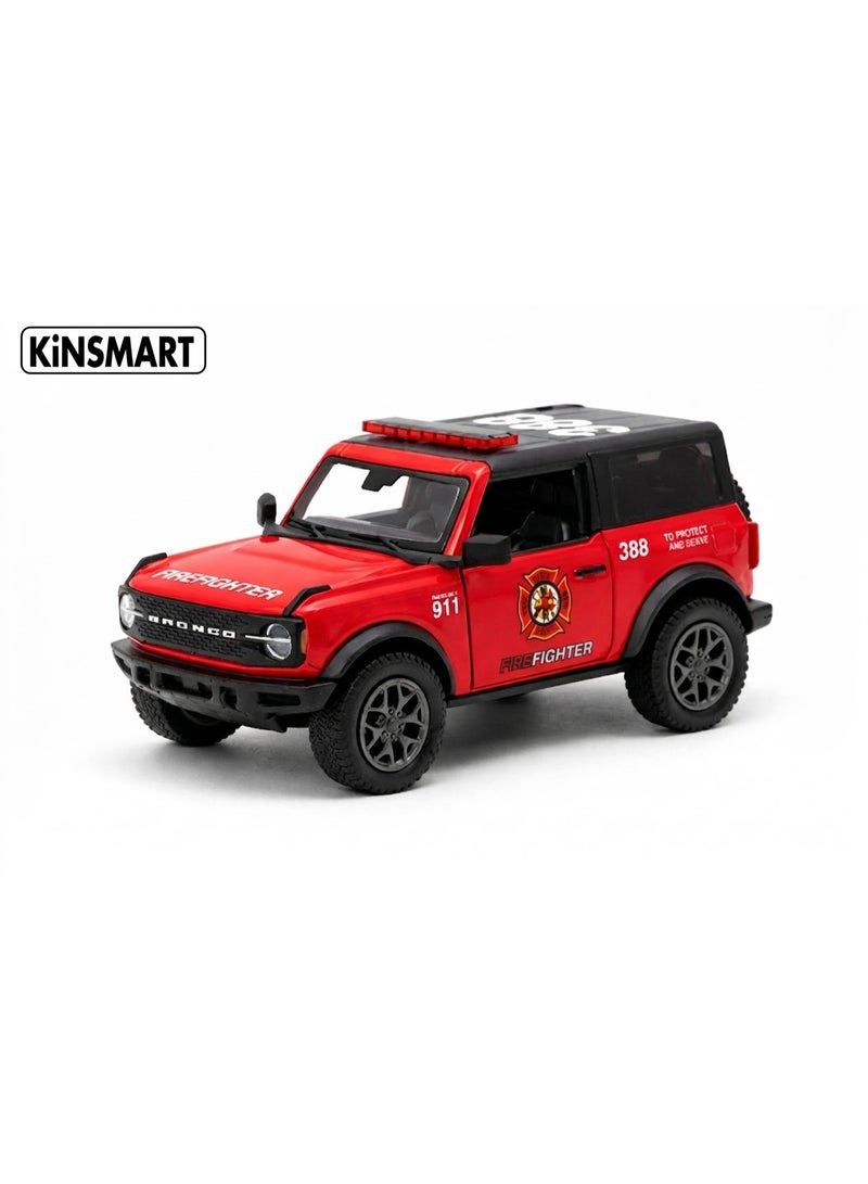Kinsmart 1:34 Scale 2022 Ford Bronco Police/Firefighter edition Diecast Model Car – Opening Doors & Pull Back Action-Red - Image 1