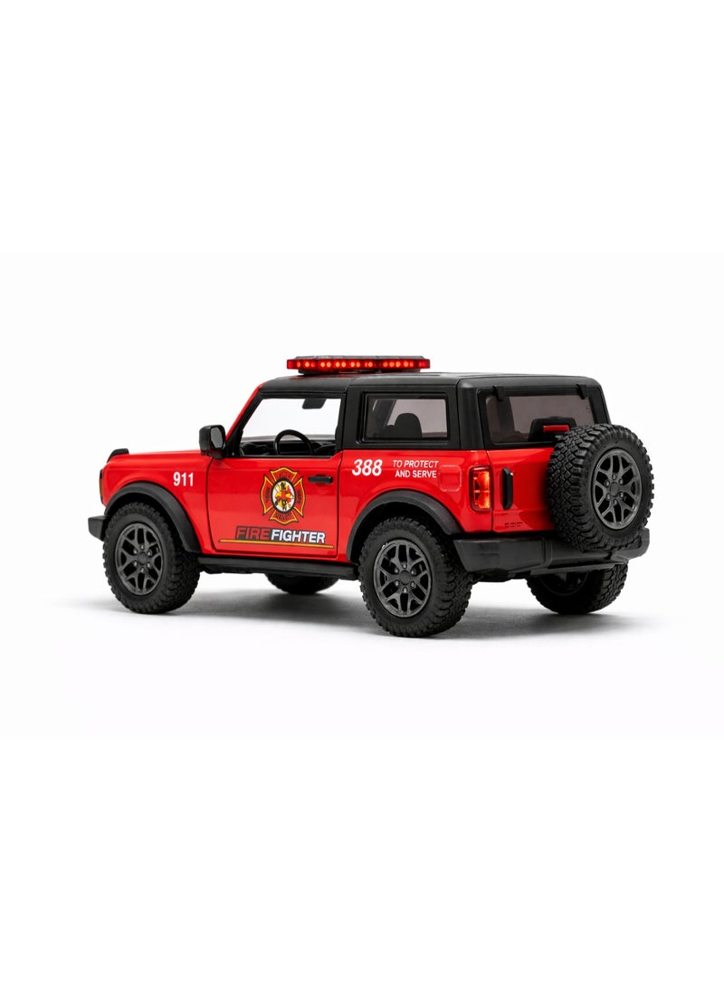 Kinsmart 1:34 Scale 2022 Ford Bronco Police/Firefighter edition Diecast Model Car – Opening Doors & Pull Back Action-Red - Image 4