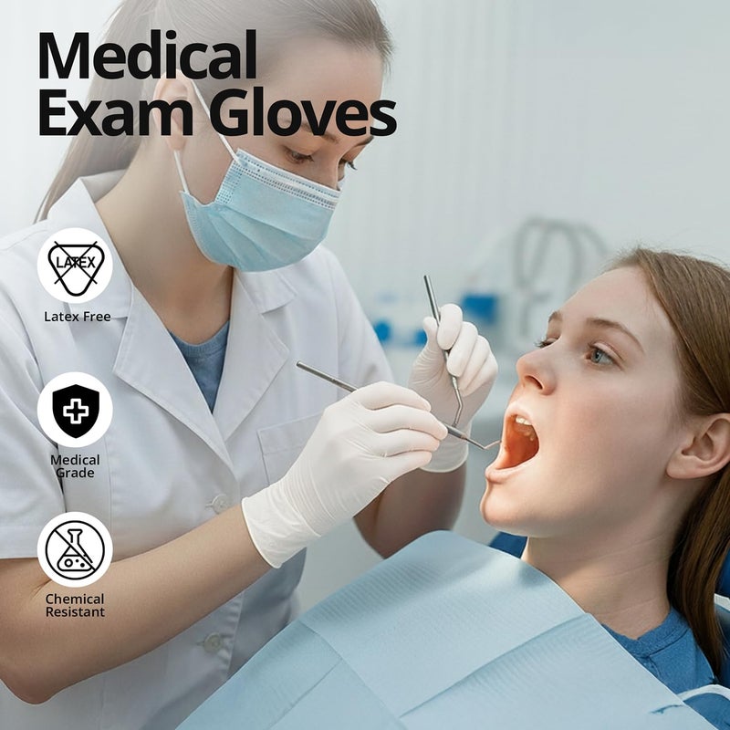 SwiftGrip Disposable Nitrile Exam Gloves, 3-mil, Medium, Box of 100, White Nitrile Gloves Disposable Latex Free for Medical, Cleaning, Cooking & Esthetician, Food-Safe, Powder-Free, Non-Sterile - Image 2