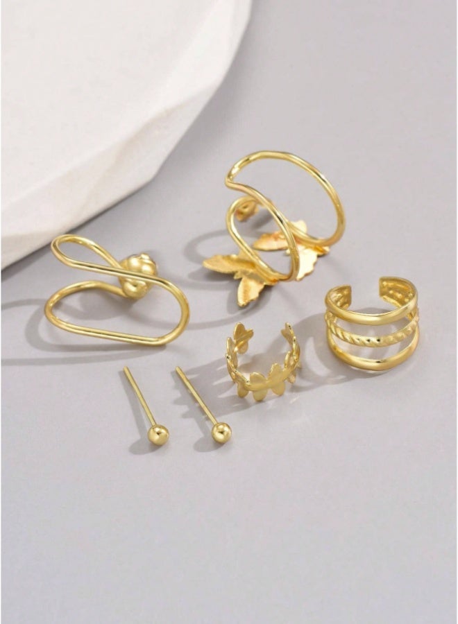 Shein 6-Piece Gold Zirconia & Butterfly Ear Cuff Set - Non-Pierced Clip-On Earrings for Women - Image 3