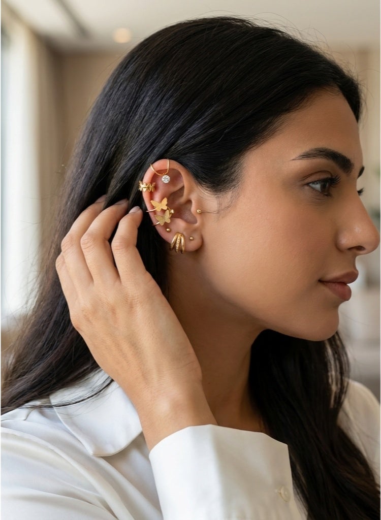 Shein 6-Piece Gold Zirconia & Butterfly Ear Cuff Set - Non-Pierced Clip-On Earrings for Women - Image 4