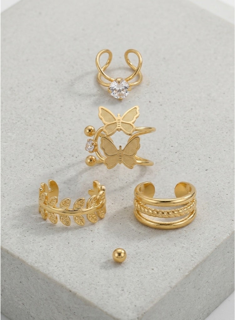 Shein 6-Piece Gold Zirconia & Butterfly Ear Cuff Set - Non-Pierced Clip-On Earrings for Women - Image 5