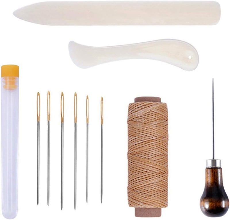 Goiio 11 Pieces Bookbinding Kit Starter Tools Set Bone Folder Paper Creaser, Waxed Thread, Awl, Large-Eye Needles for DIY Bookbinding Crafts and Sewing Supplies - Image 1