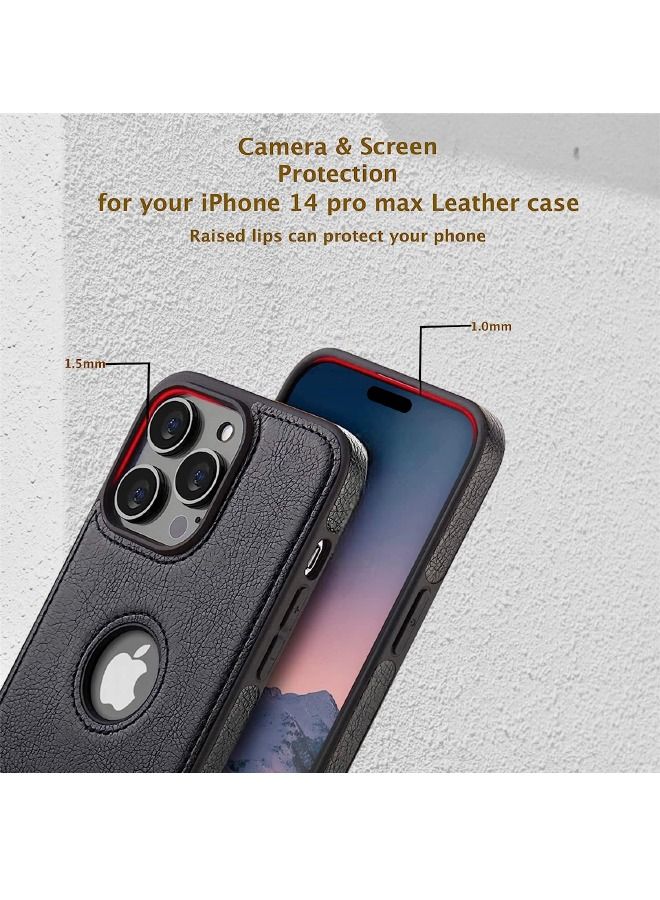 Mikki iPhone 14 Pro Max Case, Vegan Leather Protective Case for iPhone 14 Pro Max 6.7", Luxury, Elegant and Beautiful Design Cover, Non-Slip Vintage Looking Perfect Stitching Leather Case (Black) - Image 4