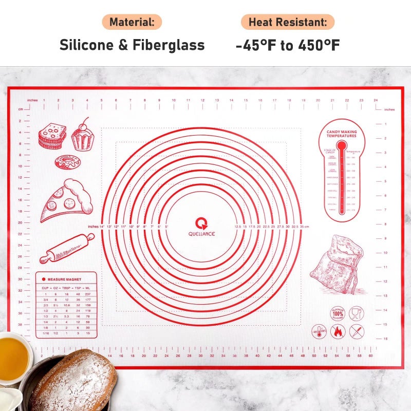 Quellance Silicone Baking Mat With Measurements  Pastry Mat For Rolling Out Dough  Kitchen Counter Mat  Red  20"" X 28""  Fondant Mat/Oven Liner Mat - Image 2