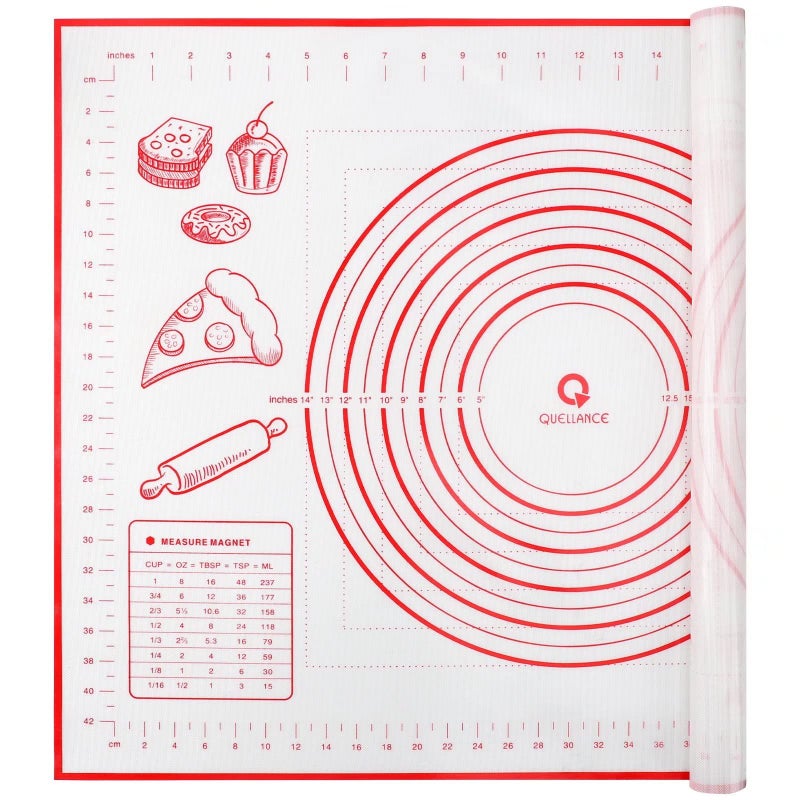 Quellance Silicone Baking Mat With Measurements  Pastry Mat For Rolling Out Dough  Kitchen Counter Mat  Red  20"" X 28""  Fondant Mat/Oven Liner Mat - Image 1