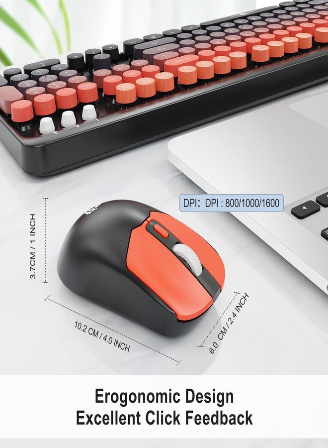 FD Wireless Keyboard and Mouse Combo - 2.4G Full-Sized Cute Colorful Mouse and Keyboard with 104 Round Keys Retro Typewriter Keyboard for Laptop/Windows/PC - Black Orange - Image 4