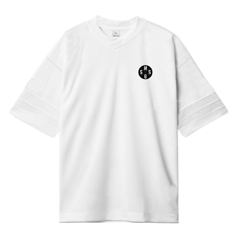 Fitness casual half sleeve half sleeve men''s loose plus size drop shoulder sleeve summer quick-drying mesh training clothes T-shirt - Image 2