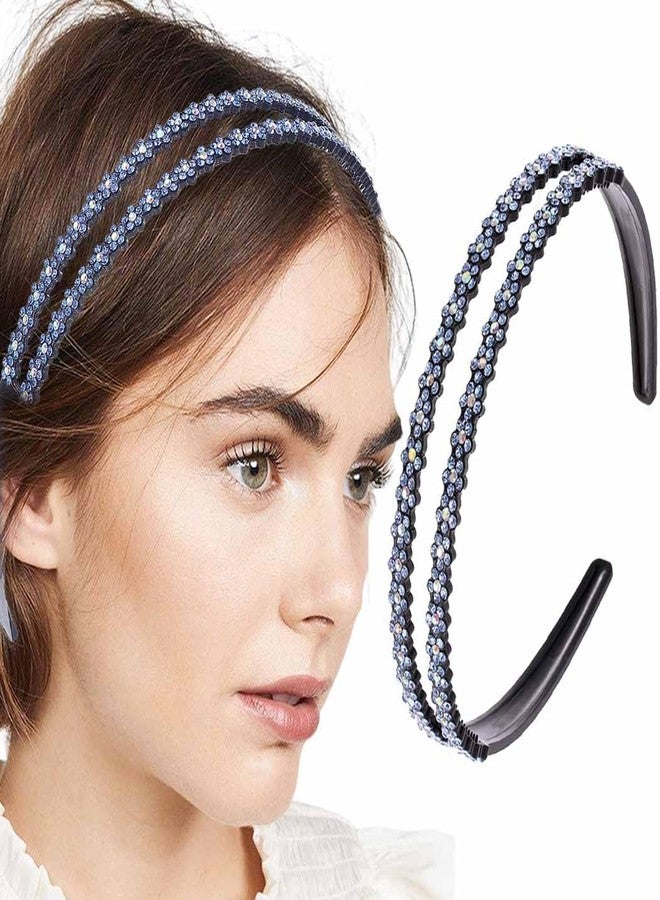 Firuilo Rhinestones Headband Crystal Flower Headbands Blue Double Hairbands for Women - Image 1