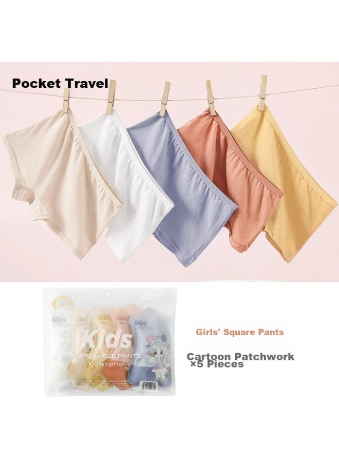 Pocket Travel Koudai Travel 5-pack Children's Disposable Underwear, Boyshorts, Girls' Pure Cotton Portable No-wash Travel Supplies, Girls' Xl Size  - Image 1