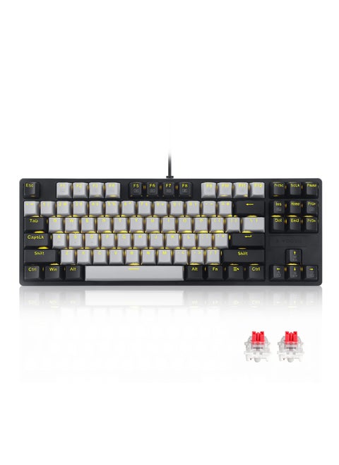 Z-87 87 Keys Mechanical Keyboard, Red Switch Gaming Keyboard Mini Compact with Yellow Backlit for Windows, Mac OS - Grey Black