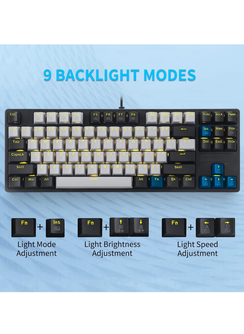 E-YOOSO Z-87 87 Keys Mechanical Keyboard, Red Switch Gaming Keyboard Mini Compact with Yellow Backlit for Windows, Mac OS - Grey Black  - Image 5