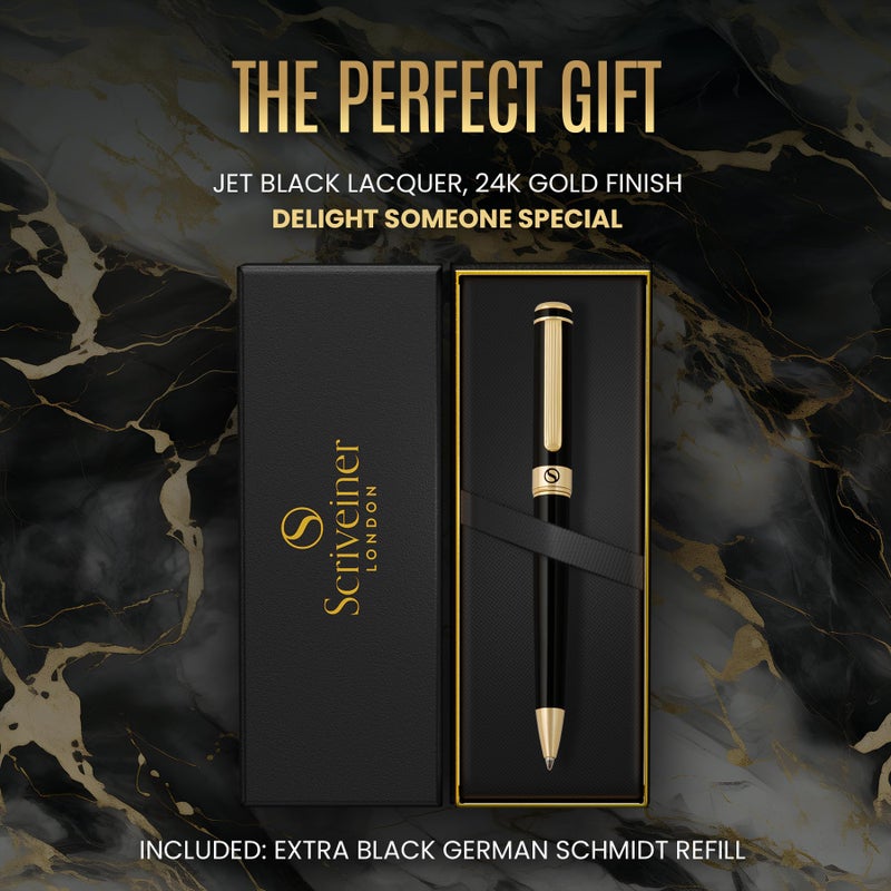 Scriveiner Black Lacquer Ballpoint Pen -Stunning Luxury Pen, Real Gold Plating, Schmidt Black Refill, Best Gift Set for Men & Women, Professional Executive Office, Nice Fancy Designer Pens - Image 3