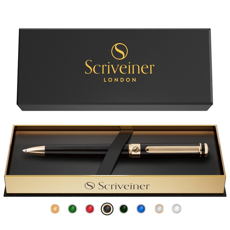 Scriveiner Black Lacquer Ballpoint Pen -Stunning Luxury Pen, Real Gold Plating, Schmidt Black Refill, Best Gift Set for Men & Women, Professional Executive Office, Nice Fancy Designer Pens - Image 1