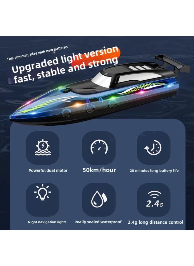 Generic - Children's Super-large Remote Control Boat Charging High-speed Remote Control Speedboat High-horsepower Ship Boy Water Large Toy Model-Color:Translucent 32cm Double Propeller High Speed Boat Double Waterproof - Light Night Running Version-Specifications:Play With Four Batteries For 120 Minutes + Lifetime Warranty - Image 1