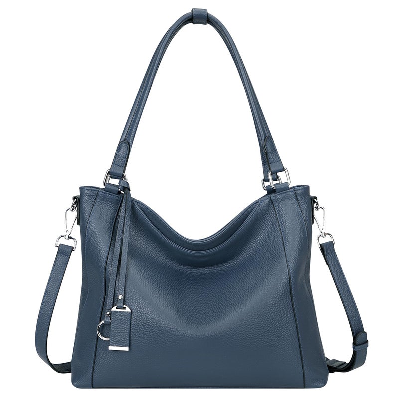 Over Earth Genuine Leather Purses for Women Large Hobo Bags Lady Shoulder Handbags with Detachable Strap (O103E Indigo Blue) - Image 1