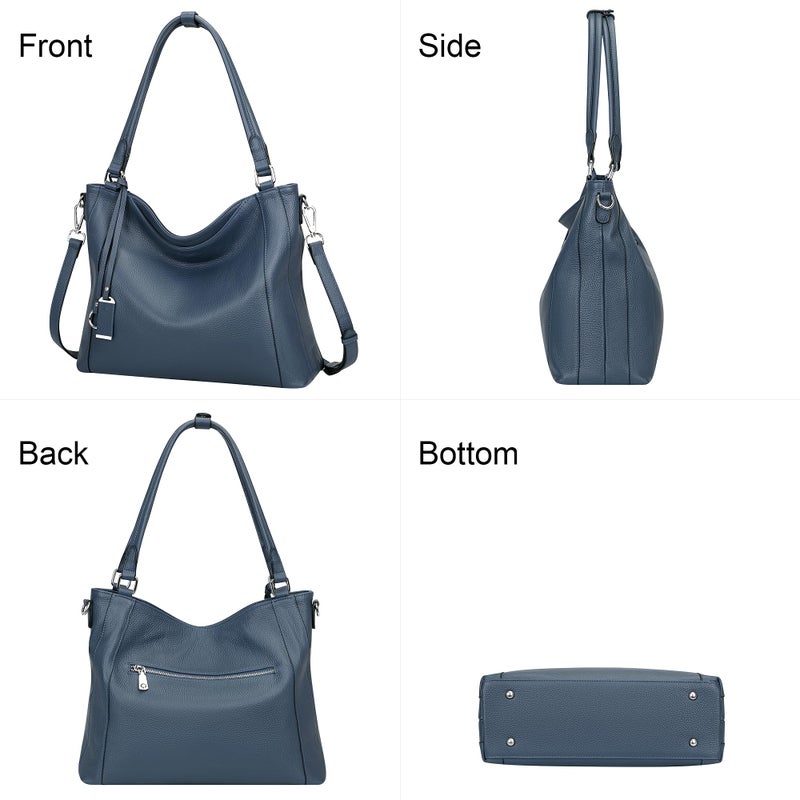 Over Earth Genuine Leather Purses for Women Large Hobo Bags Lady Shoulder Handbags with Detachable Strap (O103E Indigo Blue) - Image 3