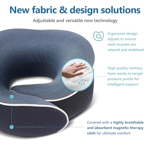 Proglobe Orthopedic Neck Pillow Travel Neck Pillows for Airplanes, Memory Foam Kit, Updated Resting Material, Airplane Travel Set with 3D Contoured Eye Masks, Earplugs, and Luxury Mesh Bag (Blue) - Image 4
