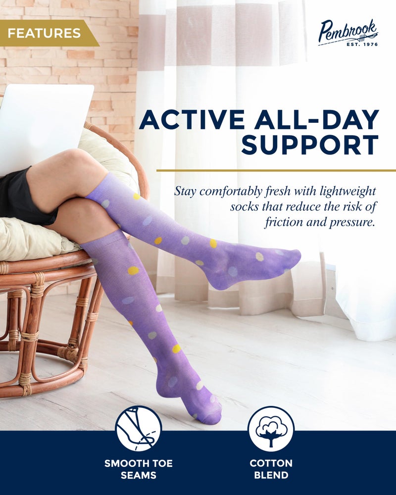 Pembrook Light Compression Socks for Women - 6 Pairs |8-15 mmHg | Polkadots, Zigzag, Crisscross | Soft | Graduated - Image 3