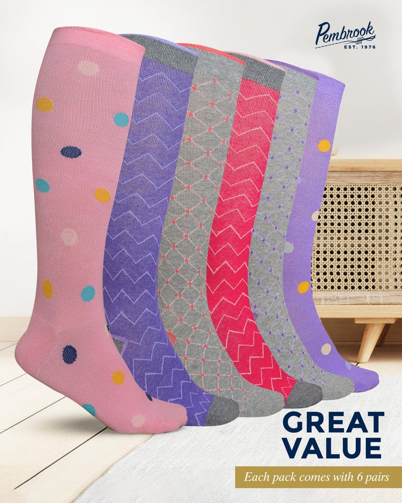 Pembrook Light Compression Socks for Women - 6 Pairs |8-15 mmHg | Polkadots, Zigzag, Crisscross | Soft | Graduated - Image 5