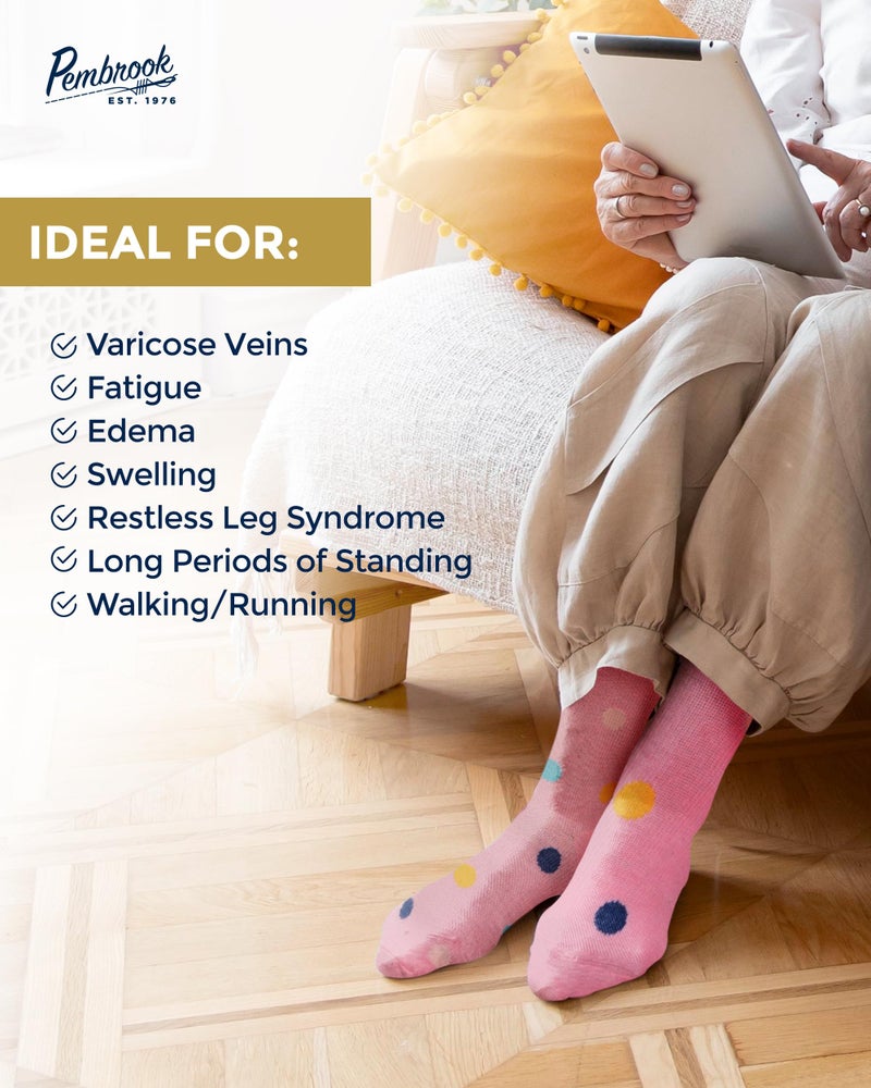 Pembrook Light Compression Socks for Women - 6 Pairs |8-15 mmHg | Polkadots, Zigzag, Crisscross | Soft | Graduated - Image 4