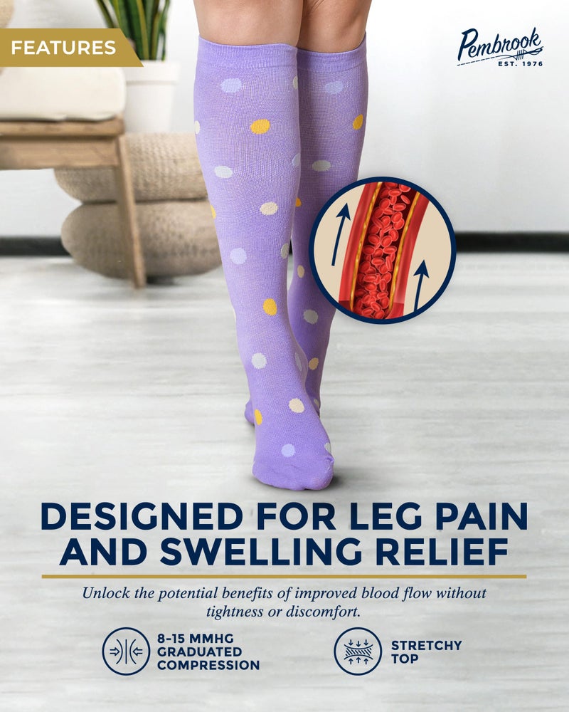 Pembrook Light Compression Socks for Women - 6 Pairs |8-15 mmHg | Polkadots, Zigzag, Crisscross | Soft | Graduated - Image 2