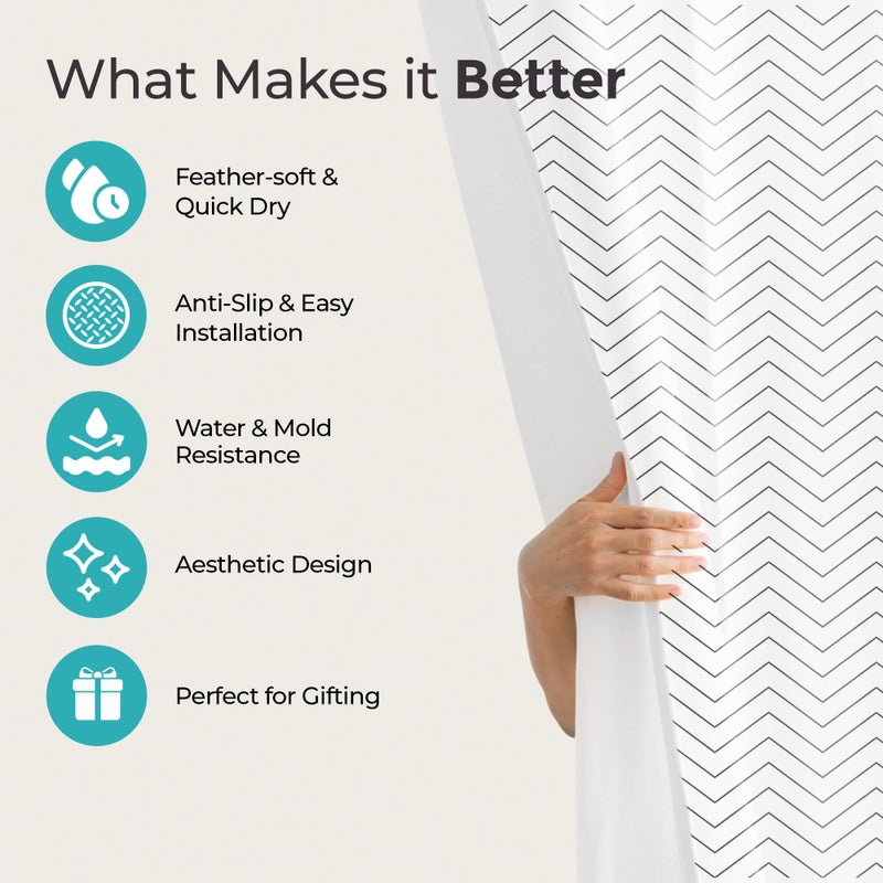 The Better Home Shower Curtain(180 * 180cm) Bathroom Mat(45 * 75cm) & U Shaped Mat(45 * 38cm) | 3Pcs Bathroom Accessories Set | Anti Skid Mat for Bathroom Floor | Water-Poof Polyester Material-Grid - Image 3