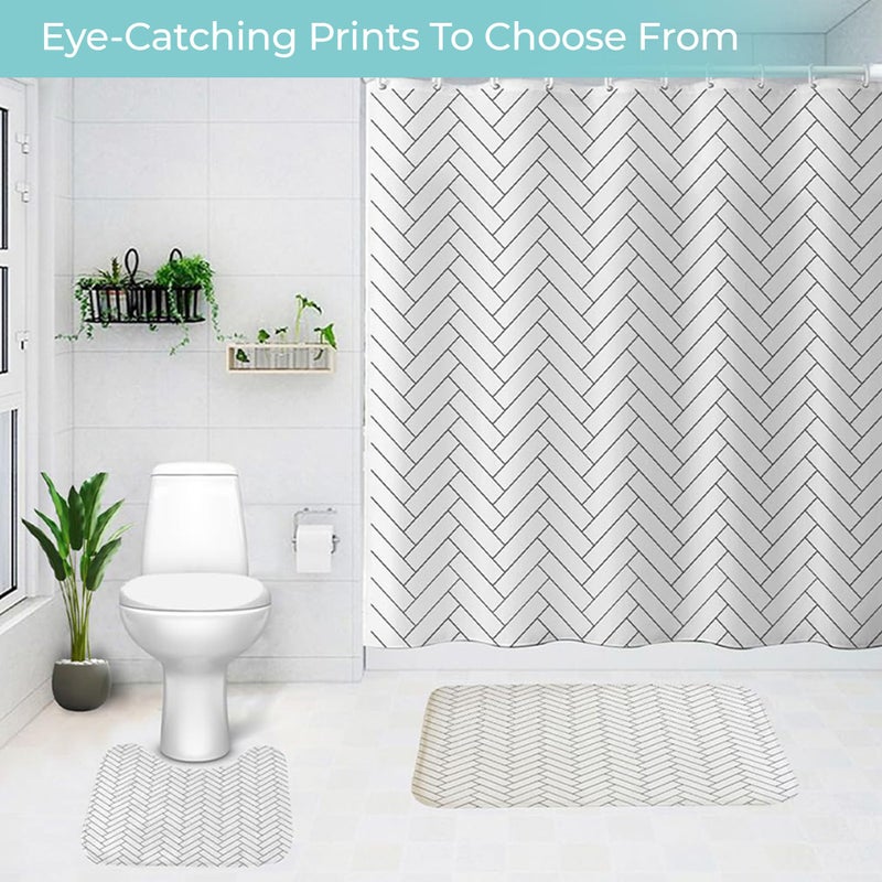 The Better Home Shower Curtain(180 * 180cm) Bathroom Mat(45 * 75cm) & U Shaped Mat(45 * 38cm) | 3Pcs Bathroom Accessories Set | Anti Skid Mat for Bathroom Floor | Water-Poof Polyester Material-Grid - Image 5
