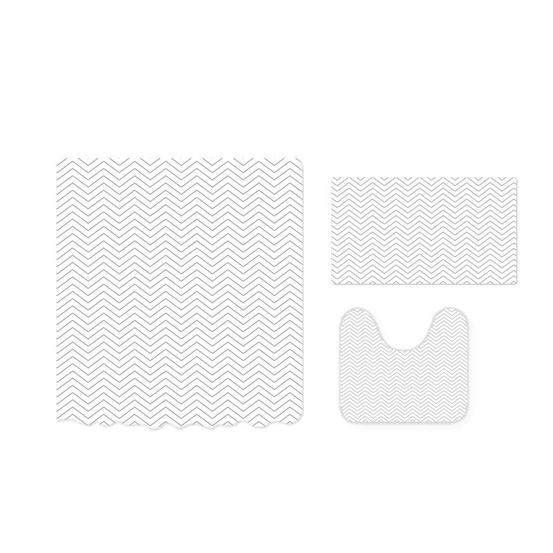 The Better Home Shower Curtain(180 * 180cm) Bathroom Mat(45 * 75cm) & U Shaped Mat(45 * 38cm) | 3Pcs Bathroom Accessories Set | Anti Skid Mat for Bathroom Floor | Water-Poof Polyester Material-Grid - Image 2