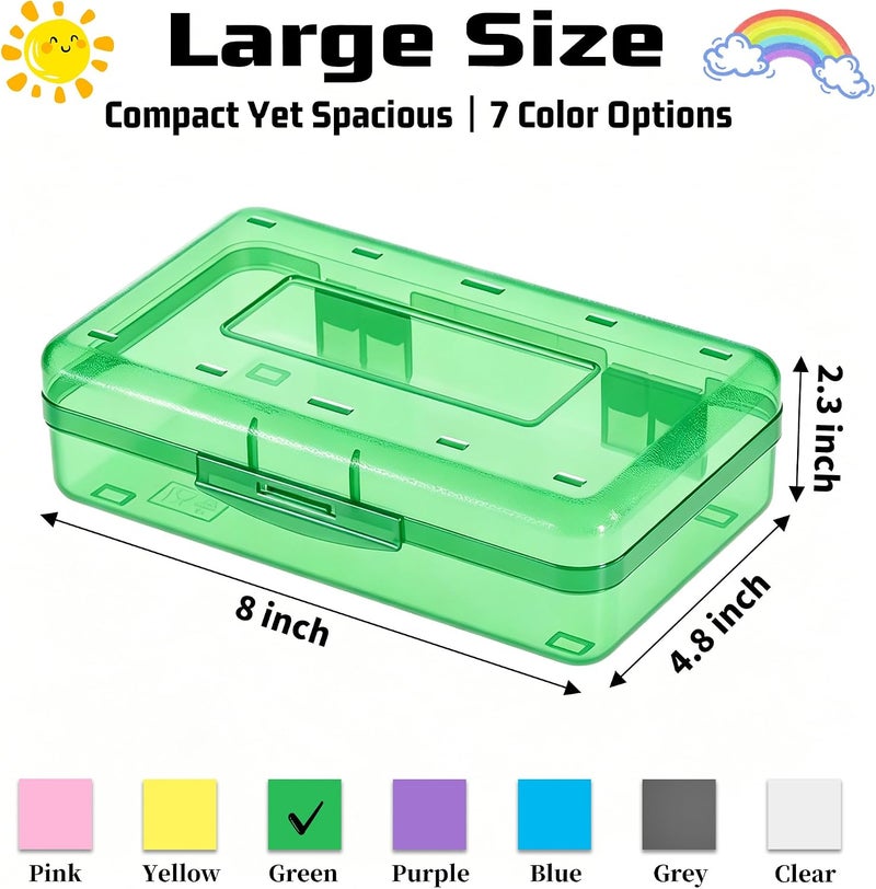 ZYLOP Pencil Box, Large Capacity Clear Plastic Pencil Case with Snap-tight Lid, Hard Shell Office Supply Organizer, Stackable Crayon Box for Pens, Markers & Art Supplies, Green (1 Pack) - Image 2
