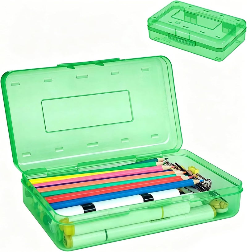 ZYLOP Pencil Box, Large Capacity Clear Plastic Pencil Case with Snap-tight Lid, Hard Shell Office Supply Organizer, Stackable Crayon Box for Pens, Markers & Art Supplies, Green (1 Pack) - Image 1