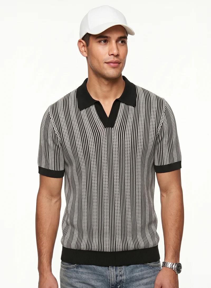 Seventy Five Knitted Polo With Stripe Detail