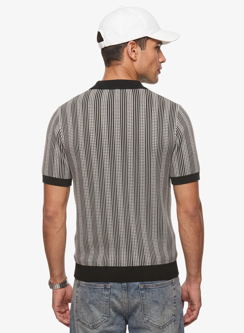 Seventy Five Knitted Polo With Stripe Detail