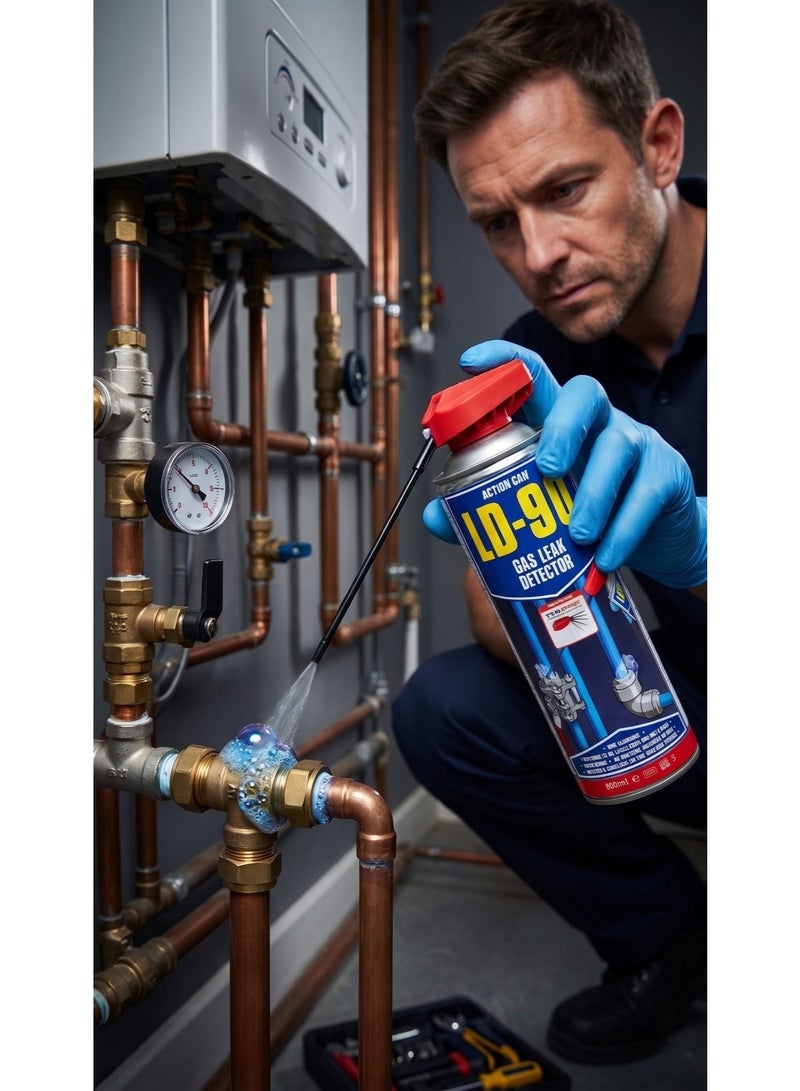 ®ACTION CAN LD-90 (Twin Spray) _Gas Leak Detector 500ML Professional spray for detecting the smallest gas leaks, even in low-pressure systems. - Image 2