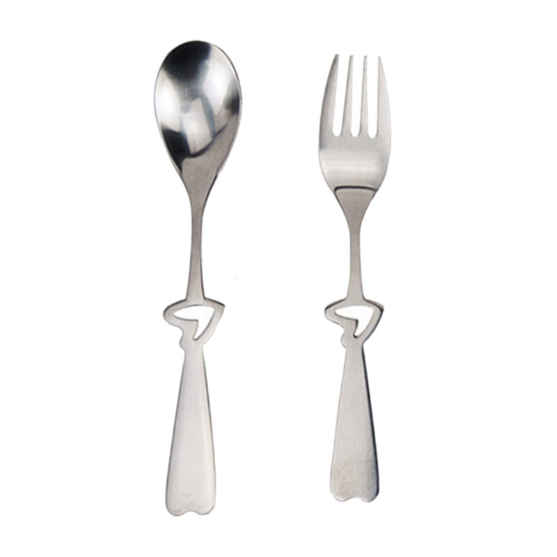 2 Piece Creative Stainless Steel Spoon and Fork Set Flatware with Hollow Out Heart-shaped Handle - Image 1