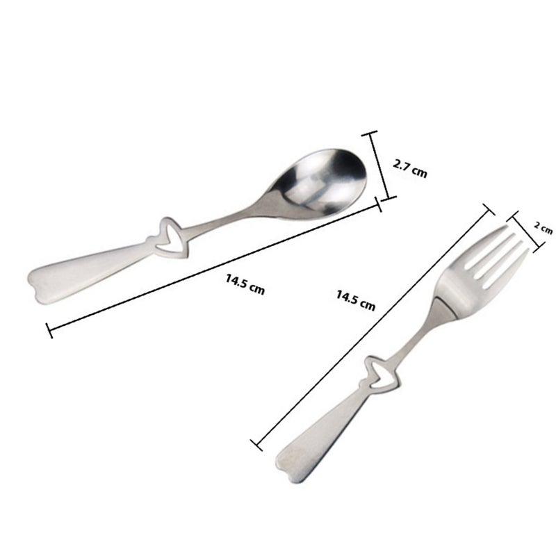 2 Piece Creative Stainless Steel Spoon and Fork Set Flatware with Hollow Out Heart-shaped Handle - Image 2