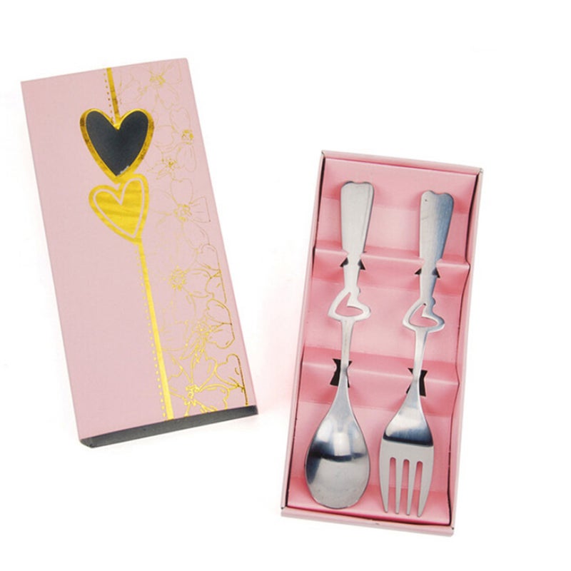 2 Piece Creative Stainless Steel Spoon and Fork Set Flatware with Hollow Out Heart-shaped Handle - Image 3